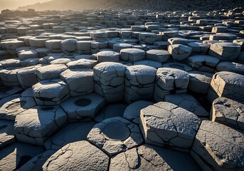 Hexagonal stone columns of giant's causeway with geometric precision nature