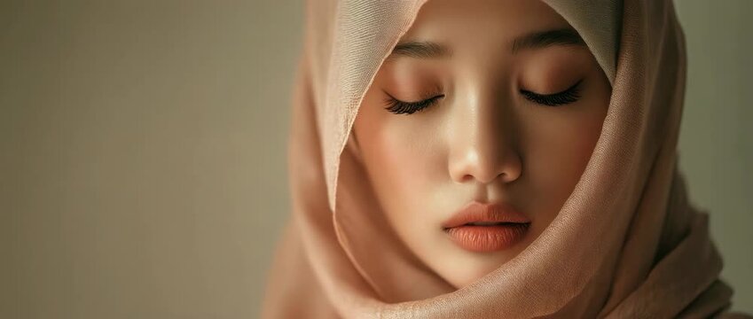 Stunning Muslim Lady Face with Flawless Skin: Modest Fashion and Skincare Concept