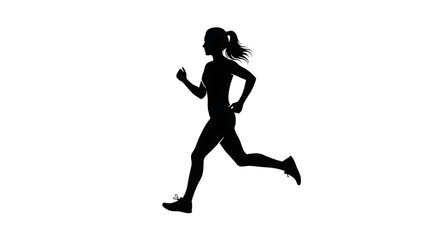 Fototapeta premium A woman jogging. Side view. Silhouette. Slow motion isolated on a transparent background