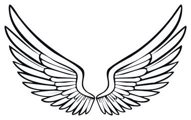 Obraz premium Stylized Black and White Outline Graphic of Elegant Angel or Bird Wings Illustration