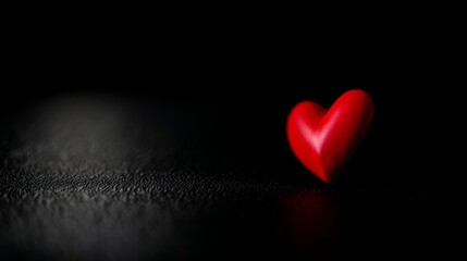Fototapeta premium devotion. Minimalist red heart on a textured black surface, symbolizing love and gratitude. wellbeing guides, coaching materials, designed for mental health education and mindfulness programs. 
