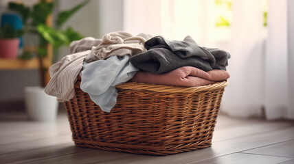 Obraz premium A laundry basket full of clothes is a daily household activity.