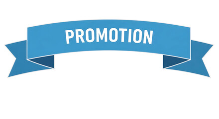 Blue ribbon banner with promotion text isolated on transparent background