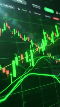 Green Screen trading online candle stick background software with chart and graph colors on stock market diagram scene 3 distortion, overlay, glitch, static noise, scan lines black background, 4k