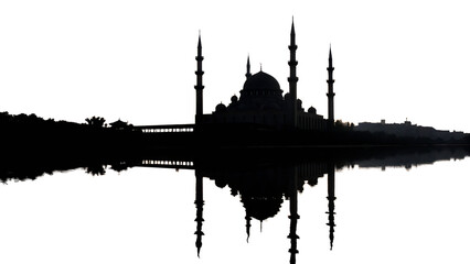 Mosque Silhouette Reflection Cut Out Isolated on PNG. AI GENERATED.