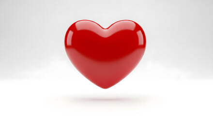 Obraz premium A glossy vibrant red heart shape floats against a clean white background