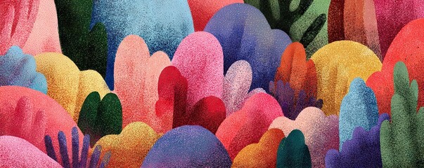 Digital abstract background with colorful organic shapes and grainy texture