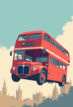 London Double Decker bus redesigned as futuristic flying transport Red chrome Flat