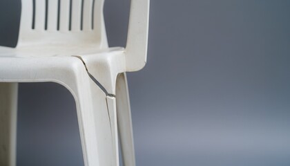 Modern White Plastic Chair with Subtle Crack - Minimalist Design and Contemporary Aesthetic
