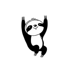 Obraz premium Sloth. Sloth simple black and white line art vector logo