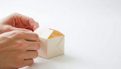 Gentle Hands Presenting a Minimalist Yellow Interior Box - A Symbol of Giving and Receiving