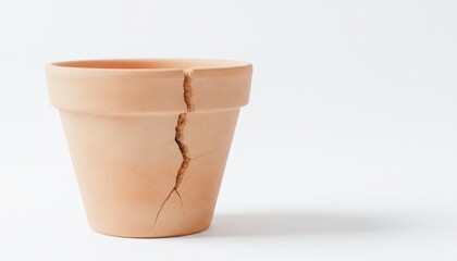 Weathered Ceramic Pot ? A Study in Texture and Imperfection Against a White Background- Minimalist Still Life Shot