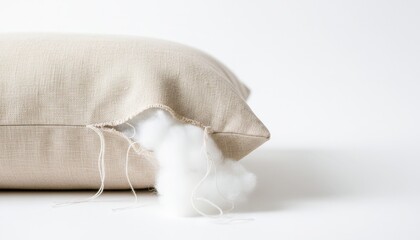 Textured Beige Pillow with Visible Filling ? A Close-Up of Comfort and Fabric Detail