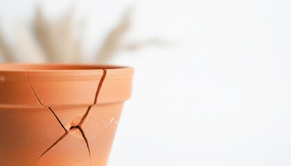 Weathered Terracotta Pot ? Rustic Texture Against a Clean White Backdrop- A Study in Imperfection