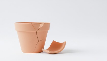 Cracked Terracotta Pot on White Background - A Study in Minimalism and Imperfection