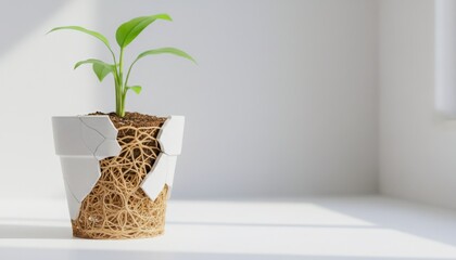 Serene Minimalist Plant in Textured White Ceramic Pot ? Tranquil Home Decor Scene