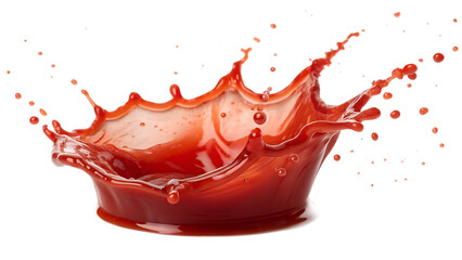 Red Sauce Splash Cut Out on PNG, Isolated on White Background, Food Action Shot, AI Generated
