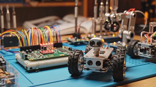 Robotic Engineering Project: Assembling and Wiring a Miniature Autonomous Vehicle with Circuitry and Tools