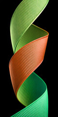 Abstract spiral of green and orange ribbon on black background