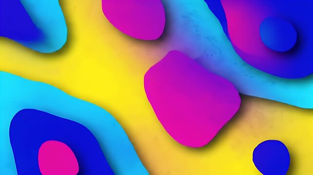Vibrant Fluid Abstract Artwork Featuring Neon Blue, Purple, Yellow and Pink Blobs Interwoven