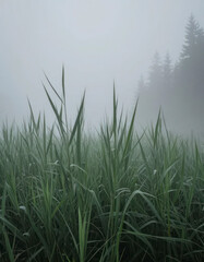 Obraz premium Wild Plants Disappearing into Dense Fog