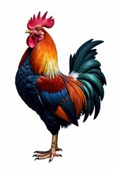 Fototapeta premium Magnificent rooster, vibrant plumage, isolated , wildlife, spurs, red comb