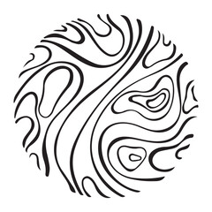 Naklejka premium Organic Abstract Pattern Circle Black Wavy Lines White Background