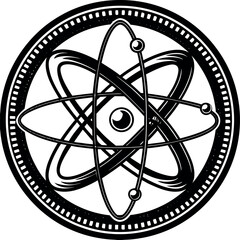 Art & Illust&ldquo;Atomic Symbol Icon in Black and White Science, Physics Atom Illustration&rdquo;ration