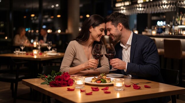 Happy Couple Laughing Together on Romantic Dinner Date