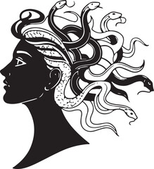 Black and White Medusa Profile Portrait with Snake Hair Illustration © Silhouette Studio