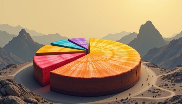 the pie chart appears oversized and almost tangible, with its base subtly tapering into the distance