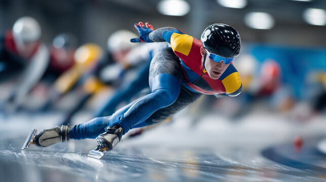 Speed Skater in Action During Short Track Race