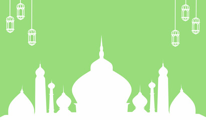 Islamic mosque silhouette with elegant hanging lanterns on a vibrant green background