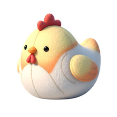 Adorable soft plush chicken toy isolated on a transparent background