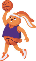 Cartoon Rabbit Playing Basketball