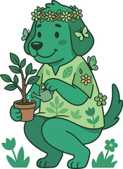 Green Dog Watering Plant