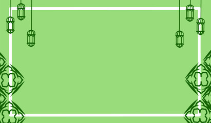 Green Islamic Background with Lanterns and Corner Patterns for Ramadan or Eid Celebration