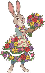 Rabbit Character with Flowers