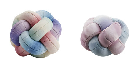 Cozy pastel knot pillows decorative set with a transparent background