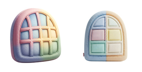 Soft 3D rainbow window pillows isolated on a transparent background