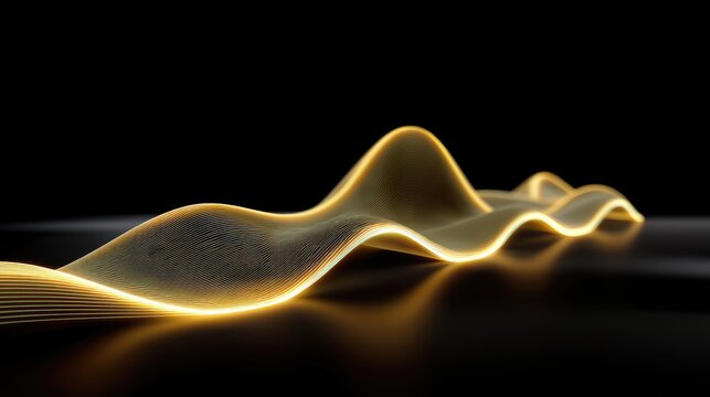 Abstract wave forms with glowing lines in a dark background representing sound waves, motion, and fluid dynamics for digital art and designs