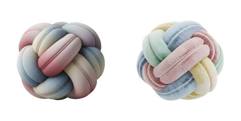 Two soft pastel knot spheres in smooth and furry textures on a transparent background
