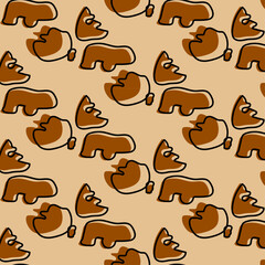 Whimsical brown abstract shapes create a playful seamless pattern on a light beige background Vector