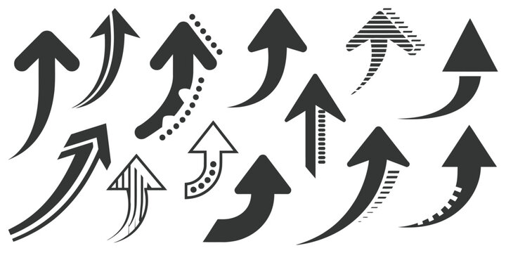 Up arrows vector illustration, black rising arrow symbols representing increase trend
