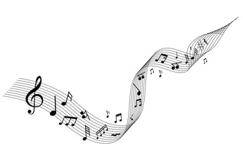 Musical Melody: A dynamic flow of musical notes dance across the page, bringing music to life, showcasing the essence of composition and harmony. 