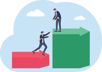 Obraz premium Corporate Mentorship Concept with Professional Helping Colleague Climb Success Arrow