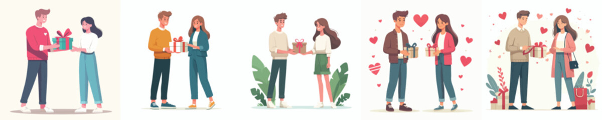 line art of a couple sharing a Valentine's Day gift