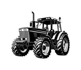 Black and White Tractor Illustration