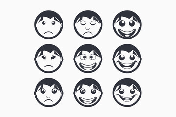 Fototapeta premium Set of Ten Diverse Cartoon Facial Expressions and Human Emotions for Character Avatars