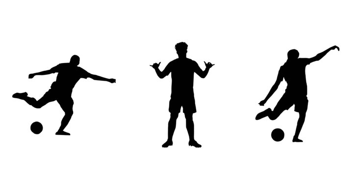 vector silhouettes of people PLAYING FOOTBALL indifferent actions